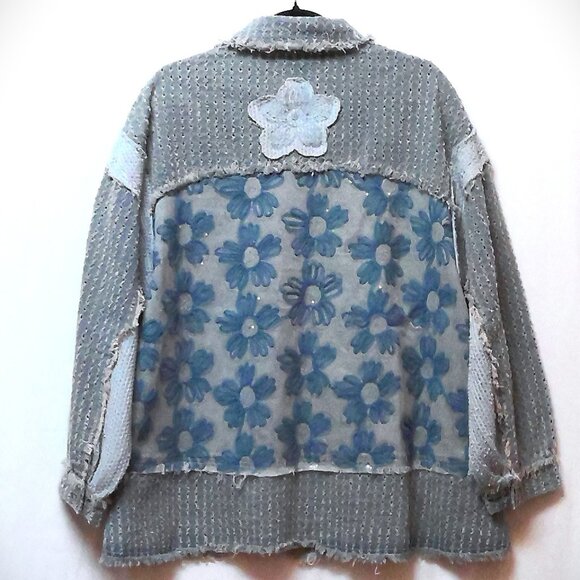 POL Textured Flower and Knit Jacket in Denim NWOT LG - Picture 7 of 7